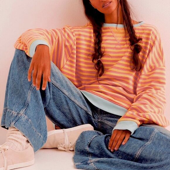 Free People Classic Striped Crew Neck Sweatshirt - Picture 13 of 16